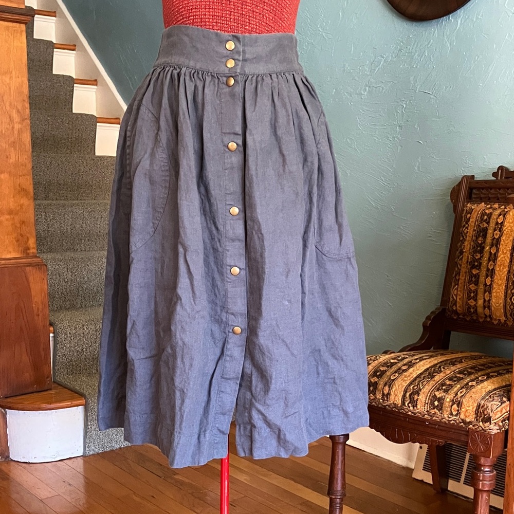 notPERFECTLINEN Blue Gray Marseille A-Line Skirt Pockets M/L